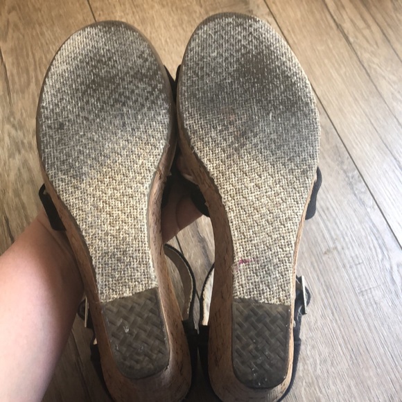 Toms Canvas Strappy Wedge Sandals Black Size 8 - Picture 5 of 10